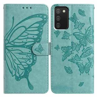 For Samsung Galaxy A02S Butterfly Flutter Pattern Embossed Leather Phone Case(Green)