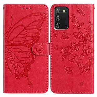 For Samsung Galaxy A02S Butterfly Flutter Pattern Embossed Leather Phone Case(Red)