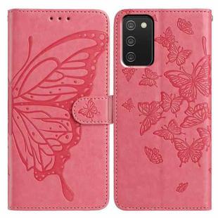 For Samsung Galaxy A02S Butterfly Flutter Pattern Embossed Leather Phone Case(Rose Red)