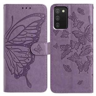 For Samsung Galaxy A02S Butterfly Flutter Pattern Embossed Leather Phone Case(Purple)