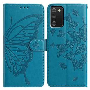 For Samsung Galaxy A02S Butterfly Flutter Pattern Embossed Leather Phone Case(Blue)