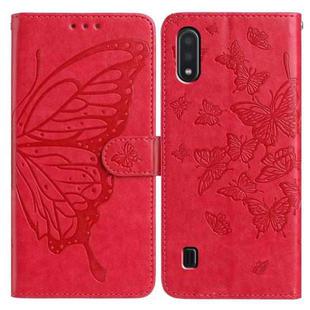 For Samsung Galaxy A10 / M10 Butterfly Flutter Pattern Embossed Leather Phone Case(Red)