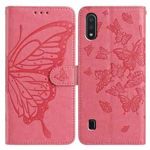 For Samsung Galaxy A10 / M10 Butterfly Flutter Pattern Embossed Leather Phone Case(Rose Red)