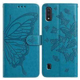 For Samsung Galaxy A10 / M10 Butterfly Flutter Pattern Embossed Leather Phone Case(Blue)