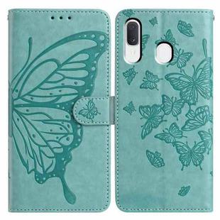 For Samsung Galaxy A20E Butterfly Flutter Pattern Embossed Leather Phone Case(Green)