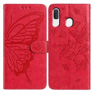 For Samsung Galaxy A20E Butterfly Flutter Pattern Embossed Leather Phone Case(Red)
