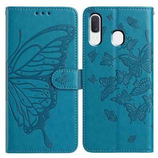 For Samsung Galaxy A20E Butterfly Flutter Pattern Embossed Leather Phone Case(Blue)