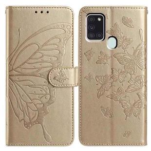 For Samsung Galaxy A21S Butterfly Flutter Pattern Embossed Leather Phone Case(Gold)