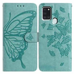 For Samsung Galaxy A21S Butterfly Flutter Pattern Embossed Leather Phone Case(Green)