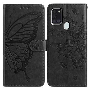 For Samsung Galaxy A21S Butterfly Flutter Pattern Embossed Leather Phone Case(Black)