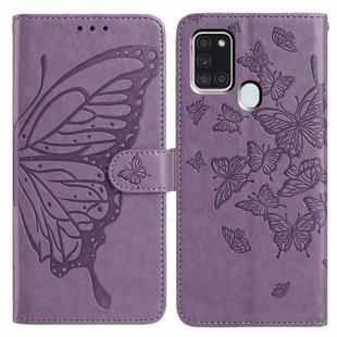 For Samsung Galaxy A21S Butterfly Flutter Pattern Embossed Leather Phone Case(Purple)