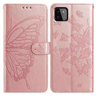For Samsung Galaxy A22 5G Butterfly Flutter Pattern Embossed Leather Phone Case(Rose Gold)