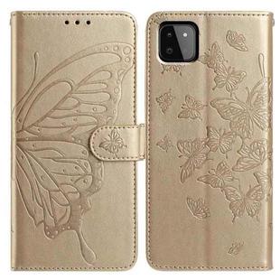 For Samsung Galaxy A22 5G Butterfly Flutter Pattern Embossed Leather Phone Case(Gold)