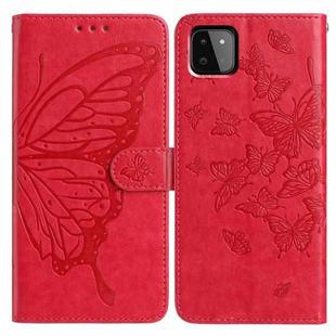For Samsung Galaxy A22 5G Butterfly Flutter Pattern Embossed Leather Phone Case(Red)