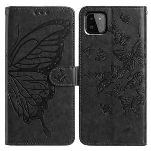 For Samsung Galaxy A22 5G Butterfly Flutter Pattern Embossed Leather Phone Case(Black)