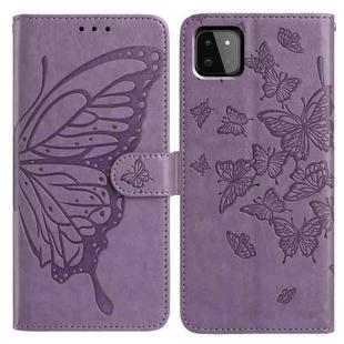 For Samsung Galaxy A22 5G Butterfly Flutter Pattern Embossed Leather Phone Case(Purple)