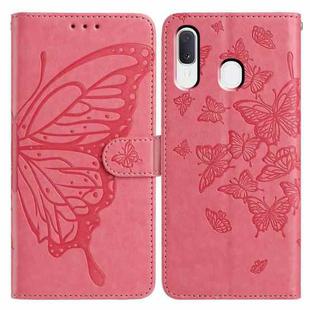 For Samsung Galaxy A40 Butterfly Flutter Pattern Embossed Leather Phone Case(Rose Red)
