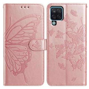 For Samsung Galaxy A42 5G Butterfly Flutter Pattern Embossed Leather Phone Case(Rose Gold)