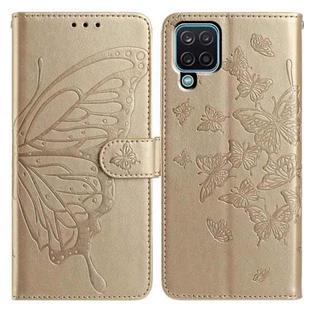 For Samsung Galaxy A42 5G Butterfly Flutter Pattern Embossed Leather Phone Case(Gold)