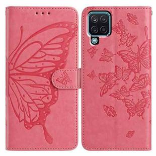 For Samsung Galaxy A42 5G Butterfly Flutter Pattern Embossed Leather Phone Case(Rose Red)