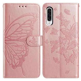 For Samsung Galaxy A50 Butterfly Flutter Pattern Embossed Leather Phone Case(Rose Gold)