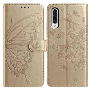 For Samsung Galaxy A50 Butterfly Flutter Pattern Embossed Leather Phone Case(Gold)