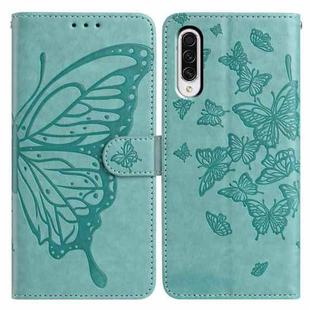 For Samsung Galaxy A50 Butterfly Flutter Pattern Embossed Leather Phone Case(Green)