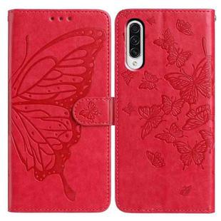 For Samsung Galaxy A50 Butterfly Flutter Pattern Embossed Leather Phone Case(Red)
