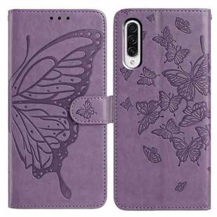 For Samsung Galaxy A50 Butterfly Flutter Pattern Embossed Leather Phone Case(Purple)