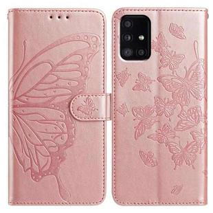 For Samsung Galaxy A51 Butterfly Flutter Pattern Embossed Leather Phone Case(Rose Gold)