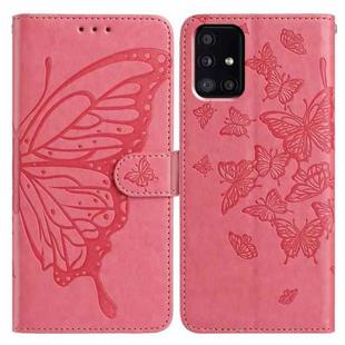 For Samsung Galaxy A51 Butterfly Flutter Pattern Embossed Leather Phone Case(Rose Red)