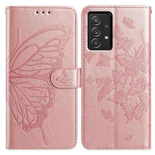 For Samsung Galaxy A52 Butterfly Flutter Pattern Embossed Leather Phone Case(Rose Gold)