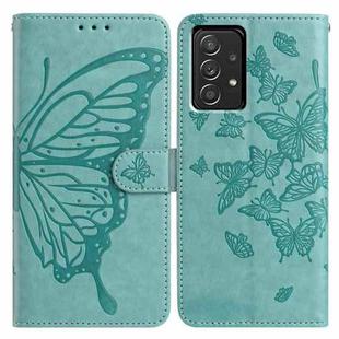 For Samsung Galaxy A52 Butterfly Flutter Pattern Embossed Leather Phone Case(Green)