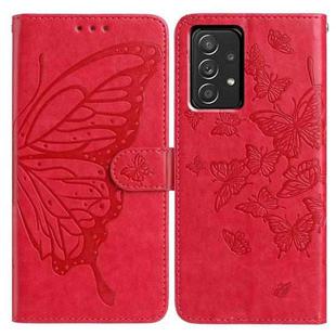 For Samsung Galaxy A52 Butterfly Flutter Pattern Embossed Leather Phone Case(Red)