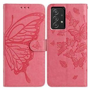 For Samsung Galaxy A52 Butterfly Flutter Pattern Embossed Leather Phone Case(Rose Red)