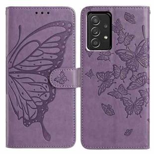 For Samsung Galaxy A52 Butterfly Flutter Pattern Embossed Leather Phone Case(Purple)