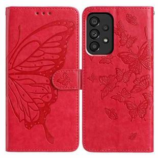 For Samsung Galaxy A53 Butterfly Flutter Pattern Embossed Leather Phone Case(Red)