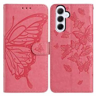 For Samsung Galaxy A55 Butterfly Flutter Pattern Embossed Leather Phone Case(Rose Red)
