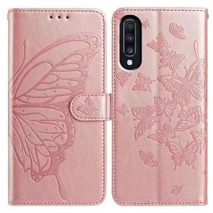For Samsung Galaxy A70 Butterfly Flutter Pattern Embossed Leather Phone Case(Rose Gold)