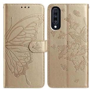 For Samsung Galaxy A70 Butterfly Flutter Pattern Embossed Leather Phone Case(Gold)