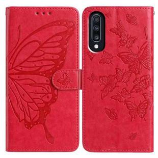 For Samsung Galaxy A70 Butterfly Flutter Pattern Embossed Leather Phone Case(Red)