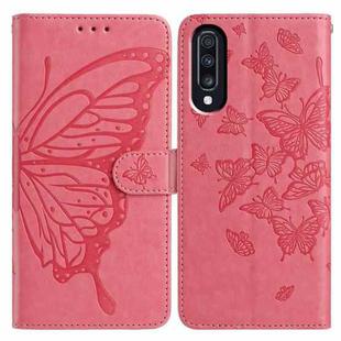 For Samsung Galaxy A70 Butterfly Flutter Pattern Embossed Leather Phone Case(Rose Red)
