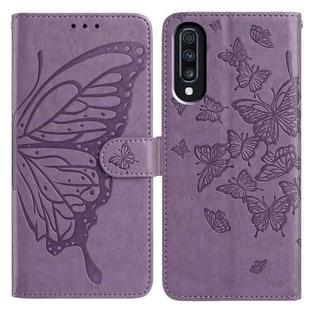 For Samsung Galaxy A70 Butterfly Flutter Pattern Embossed Leather Phone Case(Purple)