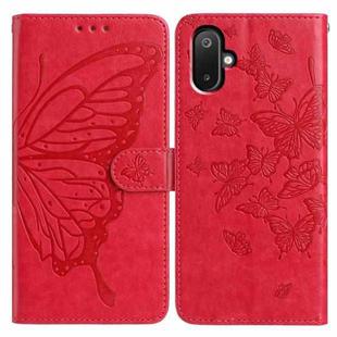 For Samsung Galaxy M05 Butterfly Flutter Pattern Embossed Leather Phone Case(Red)
