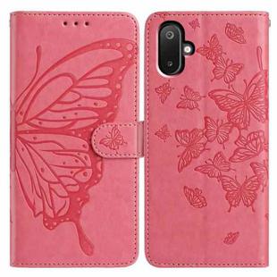 For Samsung Galaxy M05 Butterfly Flutter Pattern Embossed Leather Phone Case(Rose Red)