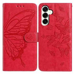 For Samsung Galaxy M16 Butterfly Flutter Pattern Embossed Leather Phone Case(Red)