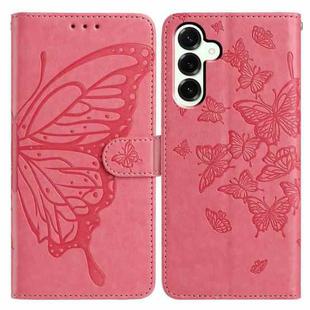 For Samsung Galaxy M16 Butterfly Flutter Pattern Embossed Leather Phone Case(Rose Red)