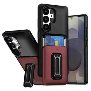 For Samsung Galaxy S23 Ultra 5G Sliding Card Holder Integrated Phone Case with Kickstand(Black Red)