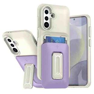 For Samsung Galaxy S24 FE 5G Sliding Card Holder Integrated Phone Case with Kickstand(Beige Purple)