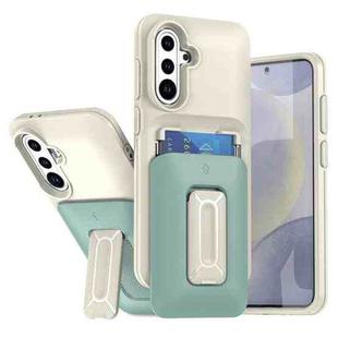 For Samsung Galaxy S24 FE 5G Sliding Card Holder Integrated Phone Case with Kickstand(Beige Green)
